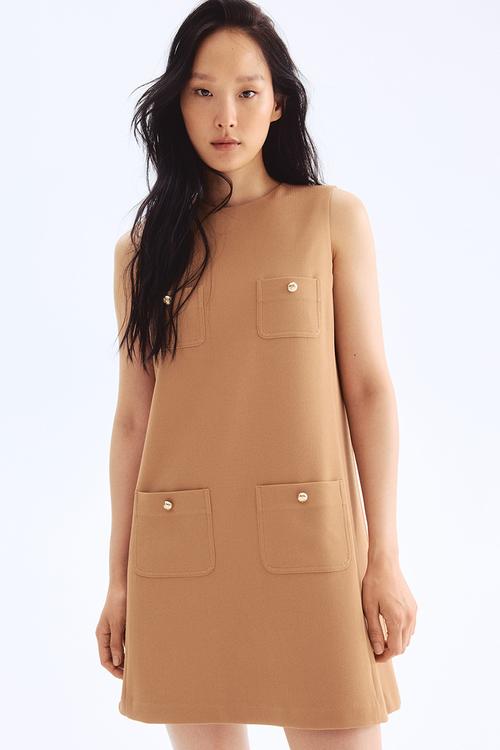 Pocket-detail shift dress - beige