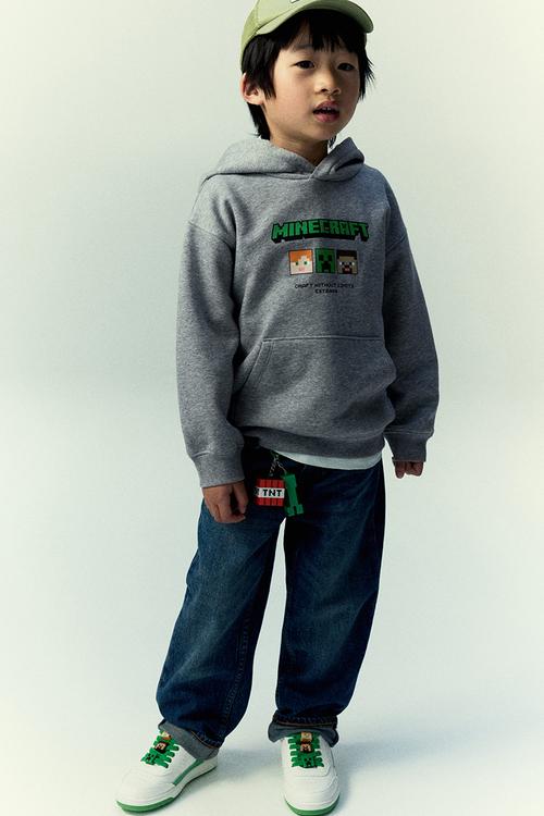 Printed hoodie - grey marl minecraft