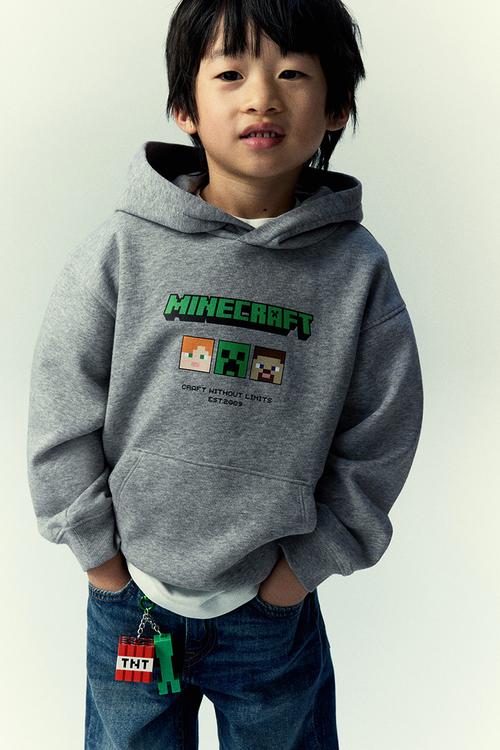 Printed hoodie - grey marl minecraft