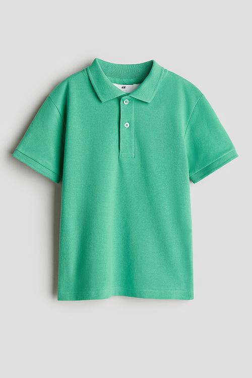 Cotton piqué polo shirt - green