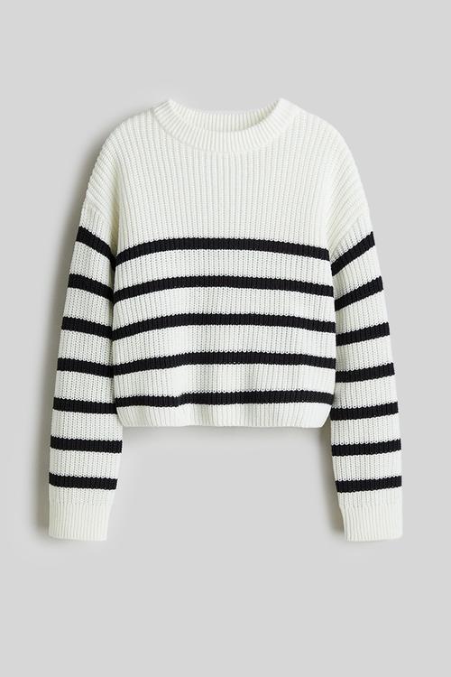 Cotton-blend jumper - white/black striped