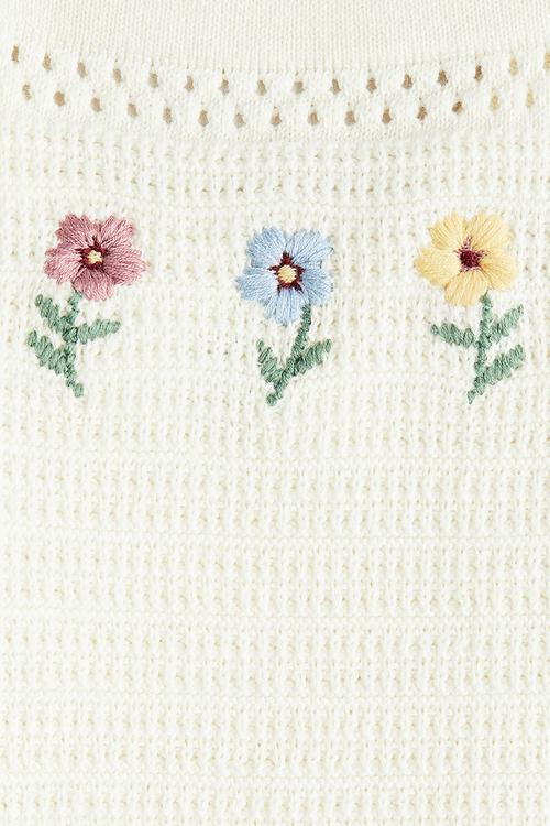 Crochet-look strappy top - cream/flowers 