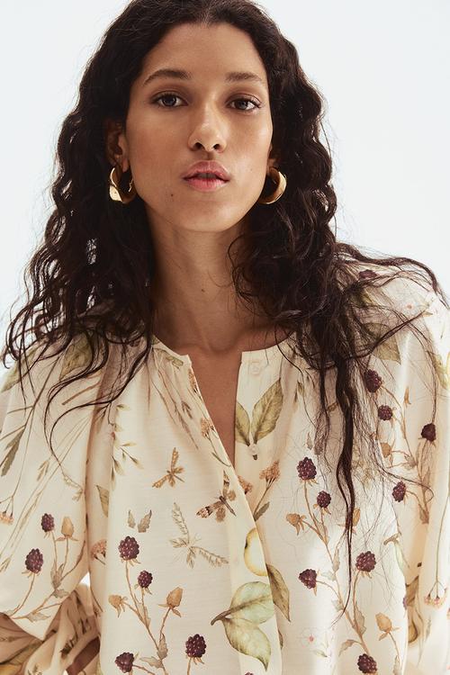 Oversized blouse - light beige floral