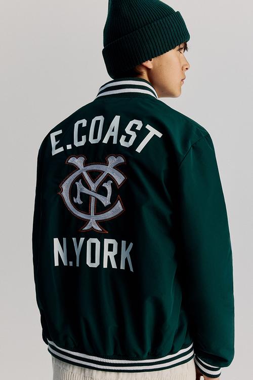 Motif-detail baseball jacket - dark green/new york -