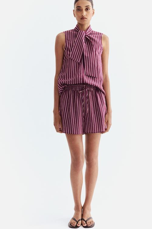 Drawstring shorts - dark purple/striped