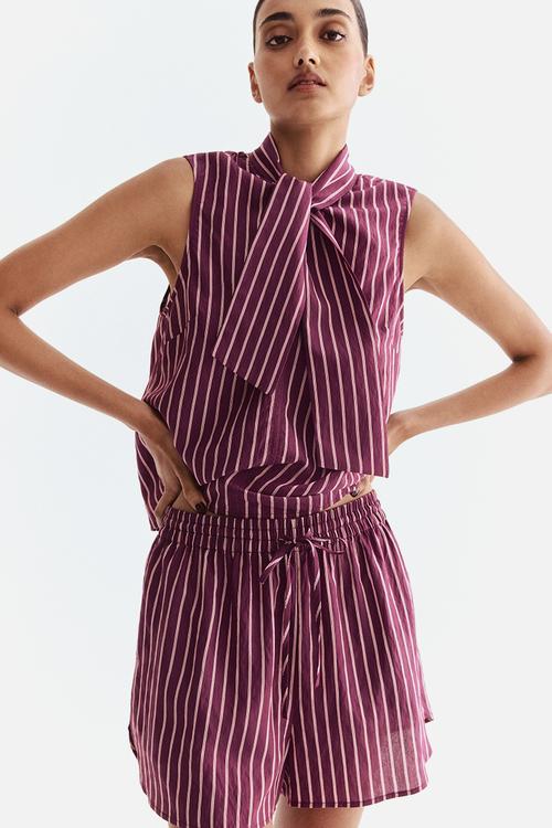 Drawstring shorts - dark purple/striped