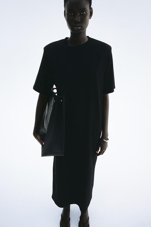 Shoulder-pad T-shirt dress - black