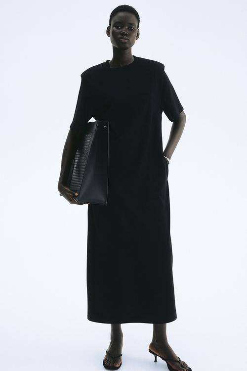 Shoulder-pad T-shirt dress - black