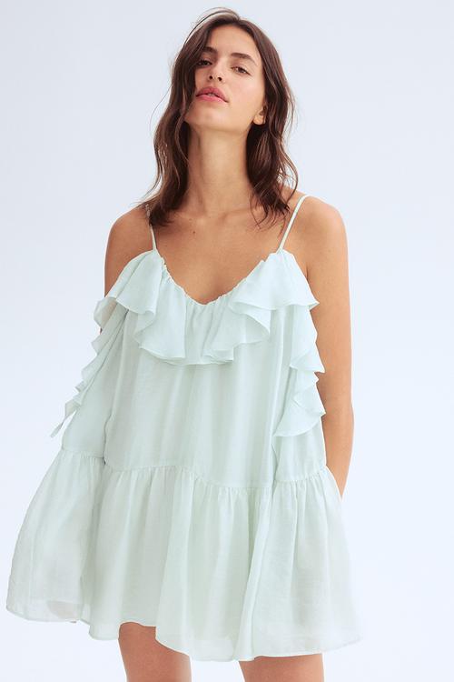 Flounced organza dress - light mint green 