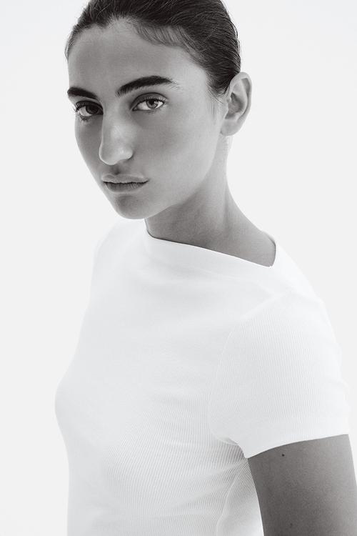 Ribbed boat-neck top - white