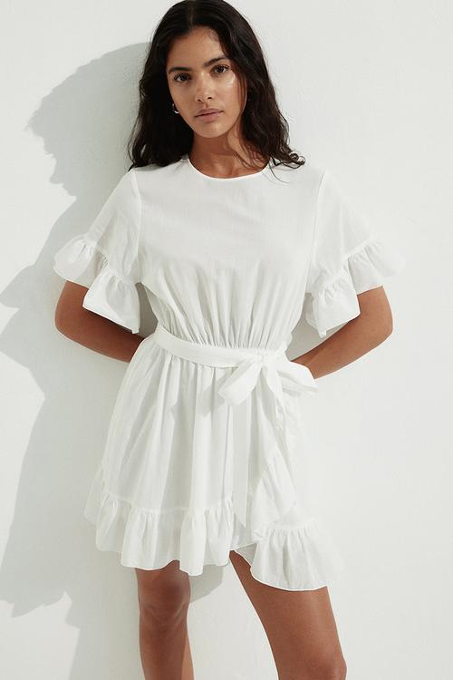Frill-trimmed dress - white