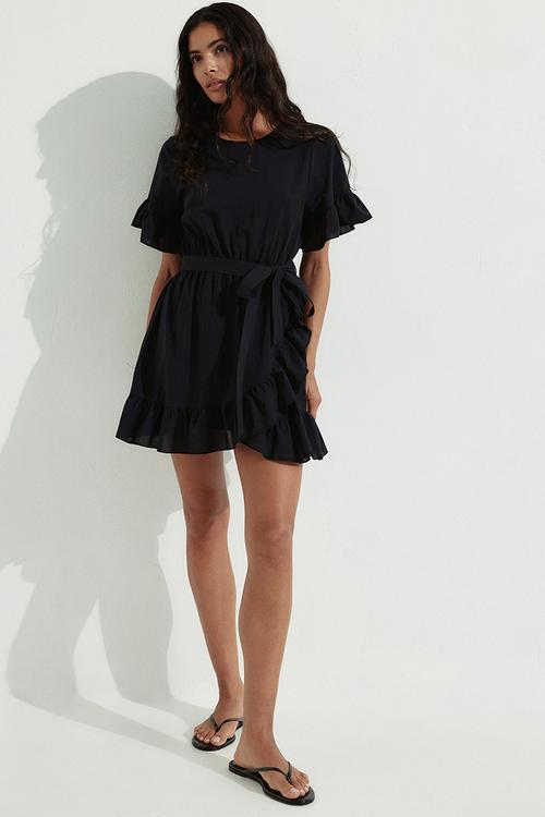 Frill-trimmed dress - black