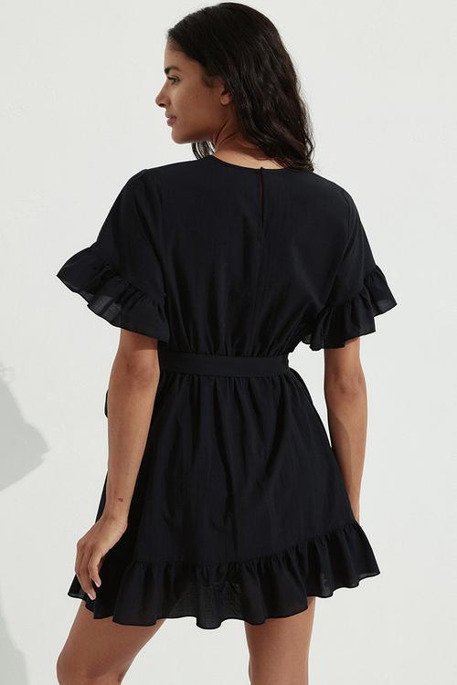 Frill-trimmed dress - black