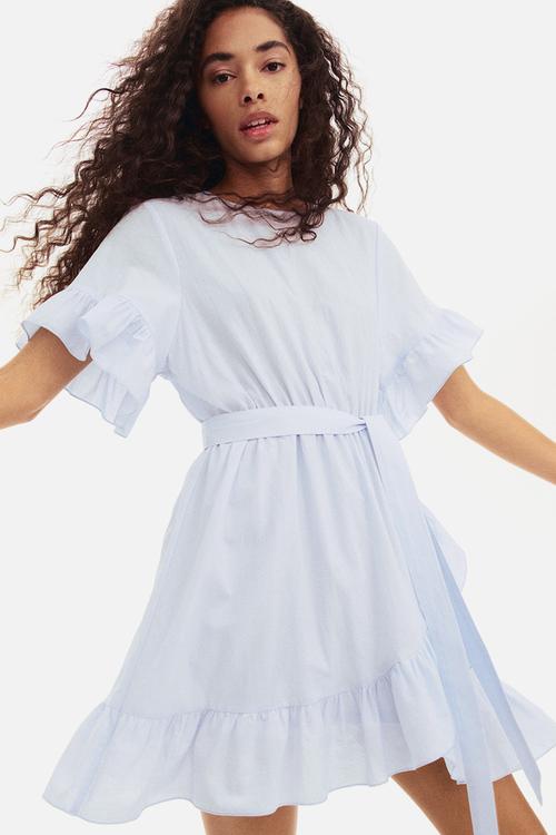 Frill-trimmed dress - light blue