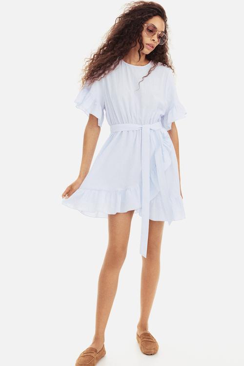 Frill-trimmed dress - light blue