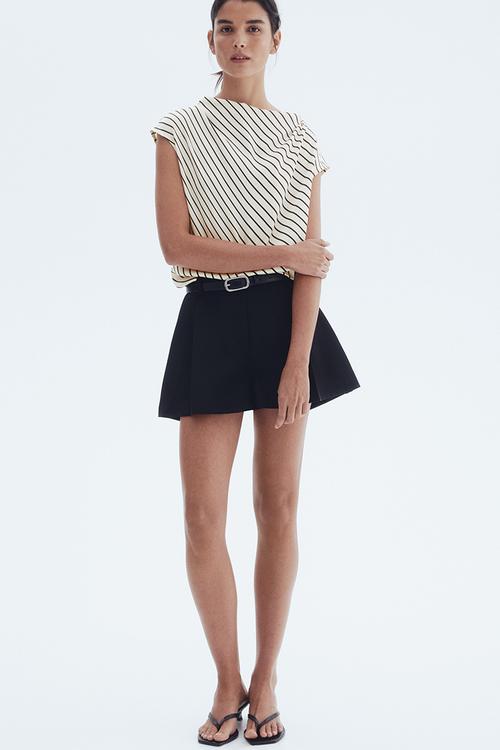 Cap-sleeved satin blouse - cream striped