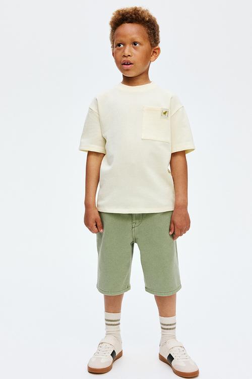 Jacquard-jersey cotton T-shirt - light yellow/dinosaur 