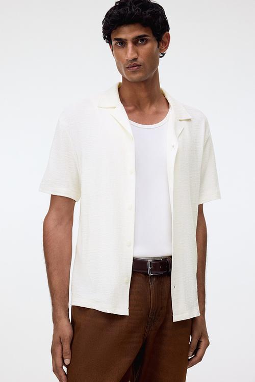 Regular fit jersey resort shirt - white
