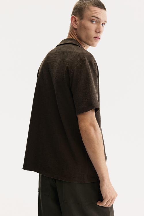 Regular fit jersey resort shirt - dark khaki green 