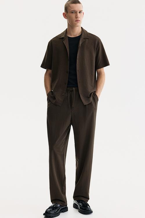 Regular fit jersey resort shirt - dark khaki green 