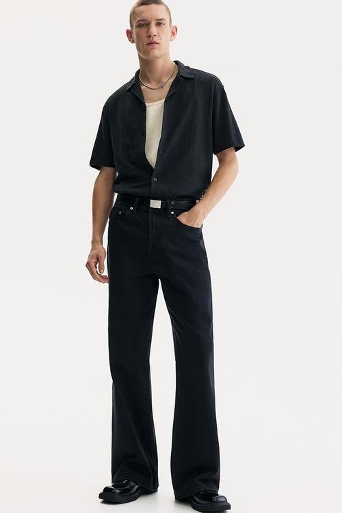 Regular fit jersey resort shirt - black
