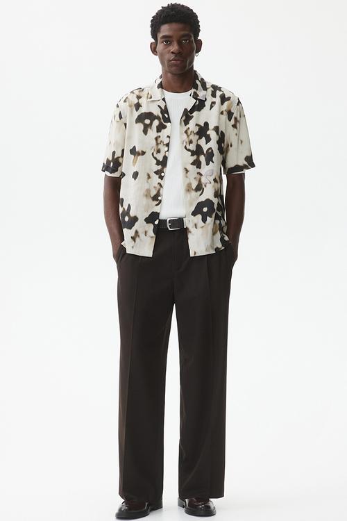 Regular fit patterned resort shirt - light beige