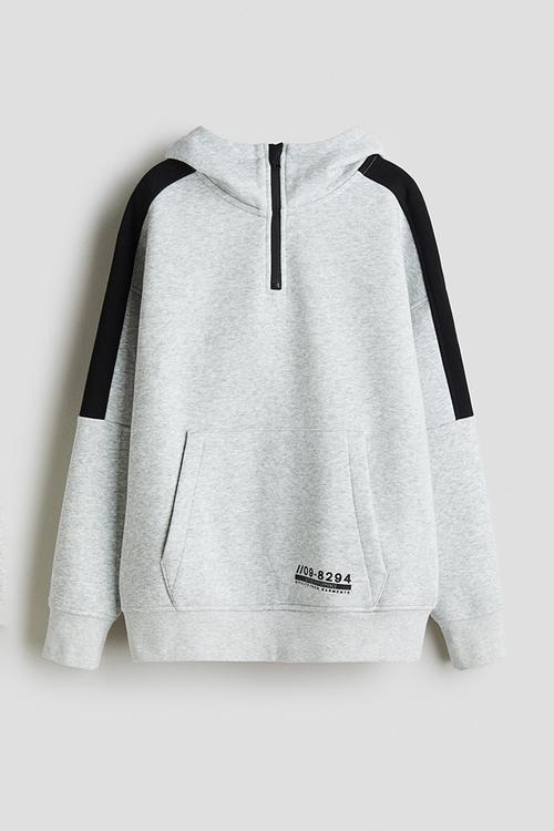 Brushed-inside zip-top hoodie - grey marl/black 