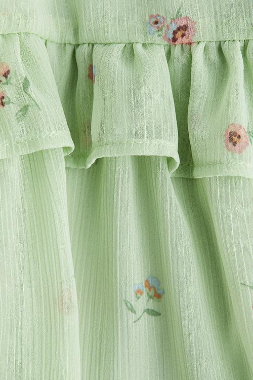 Frill-trimmed strappy dress - green/floral