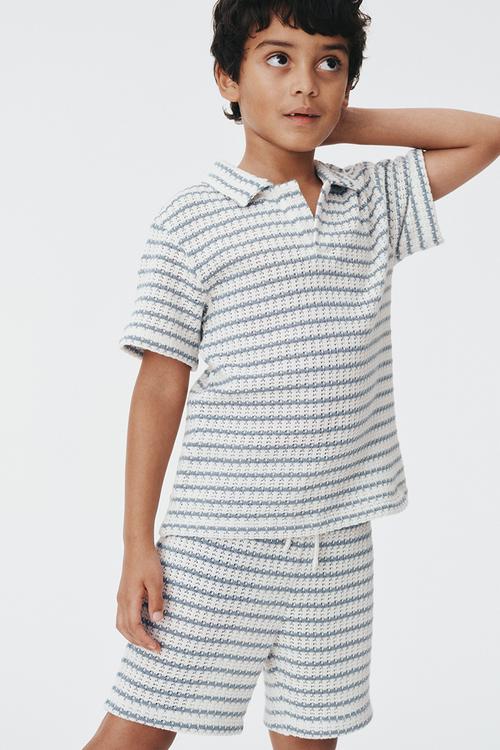 2-piece textured-knit set - white/blue striped 