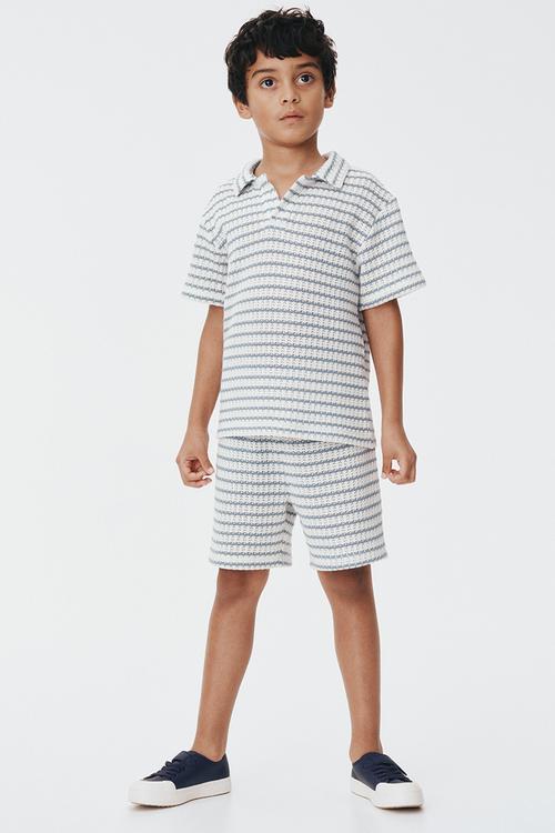 2-piece textured-knit set - white/blue striped 