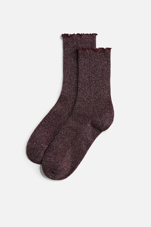 5 pack rib-knit socks - burgundy glittery