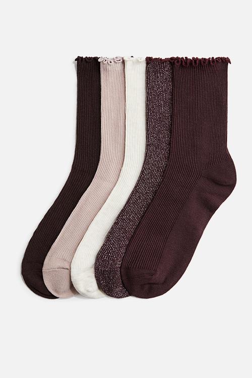 5 pack rib-knit socks - burgundy glittery