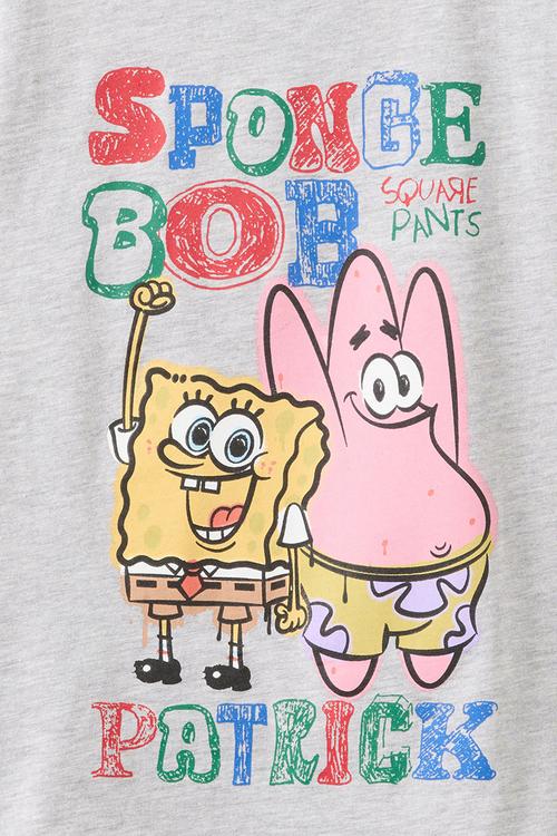 Licensed Drop Shoulder Short Sleeve Tee - Lcn Nic Grey Malre/Spongebob And Patrick
