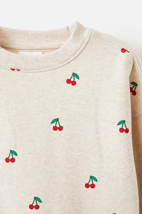 Sammy oversized crew - oatmeal marle/cherries