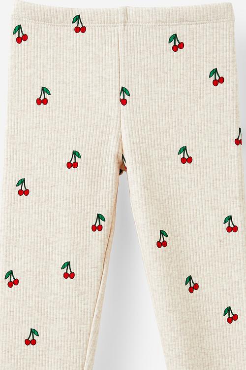 Fleece legging - oatmeal marle/cherries