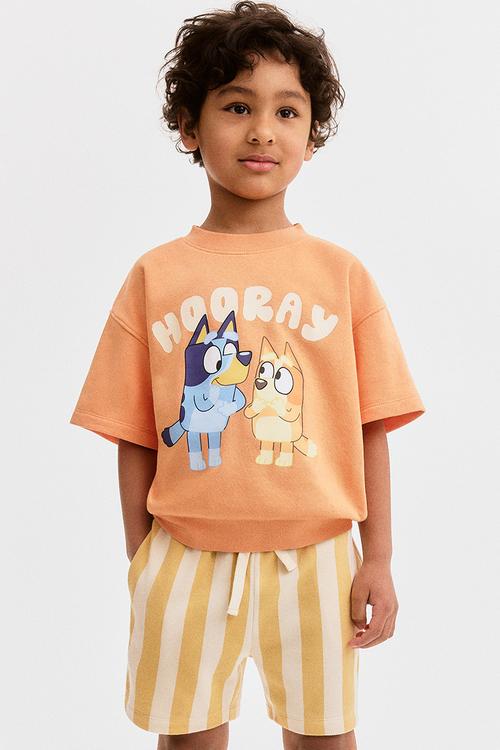 2-piece printed sweatshirt set -  light orange/bluey