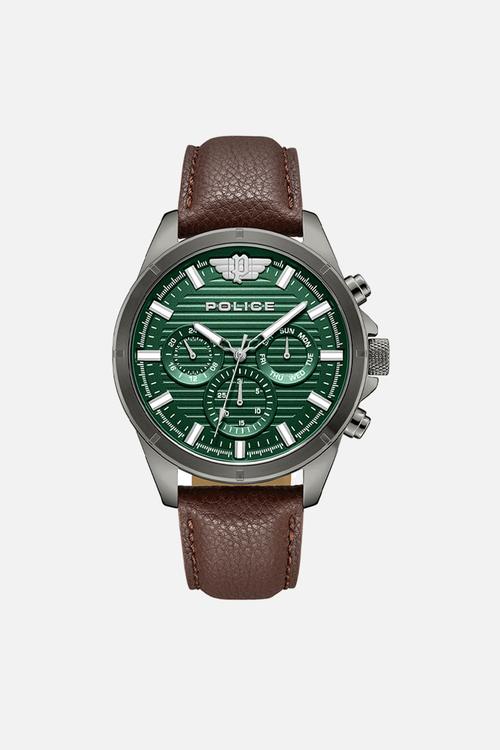 Gun Case Green Dial Leather Strap - Brown