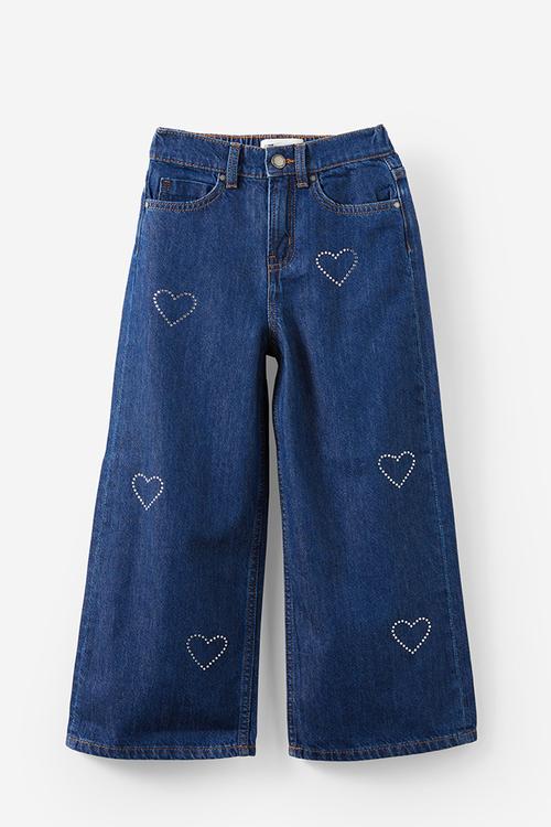 Embellished super wide denim jean - mermaid midnight blue/diamontes