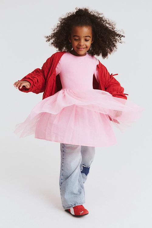 Harper long sleeve dress up dress - marshmallow/pointelle heart
