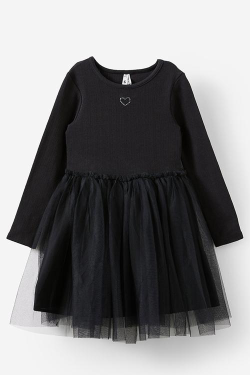 Harper long sleeve dress up dress - black/pointelle heart