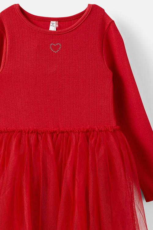 Harper long sleeve dress up dress - varsity red/pointelle heart