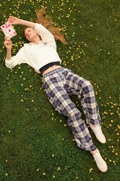 Pull-on trousers - dark blue/checked