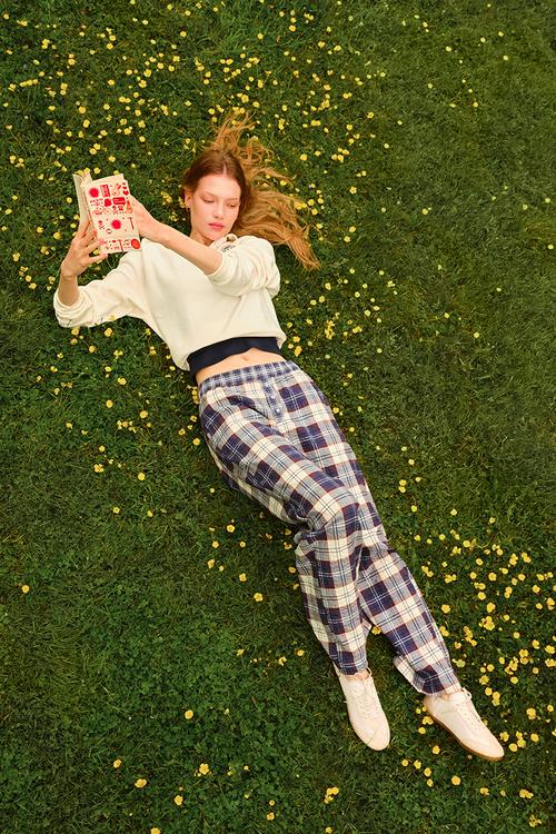 Pull-on trousers - dark blue/checked
