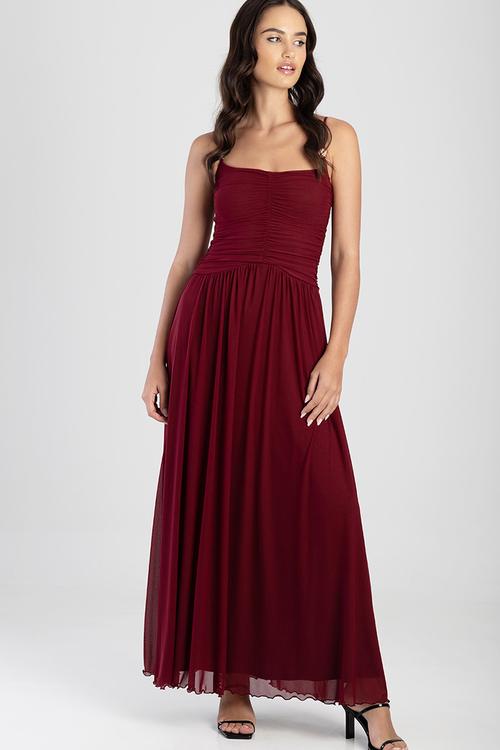 Sweet Escape Maxi Dress With A Dropped Waist And Ruching - Burgundy