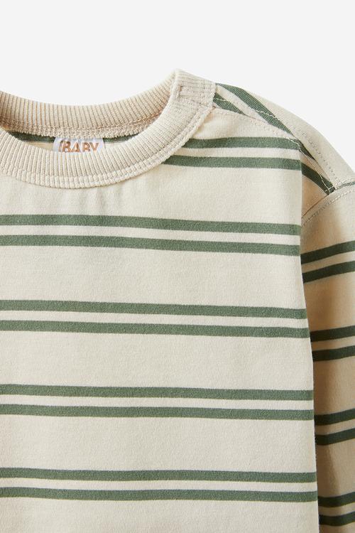 Bobbi long sleeve tee - rainy day/khaki green/double stripe