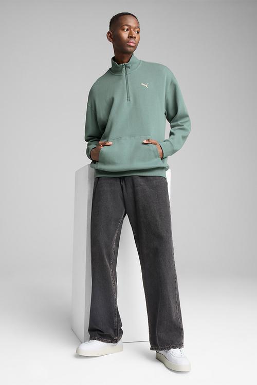 Essentials Relaxed Half Zip Crew Sweatshirt - Green