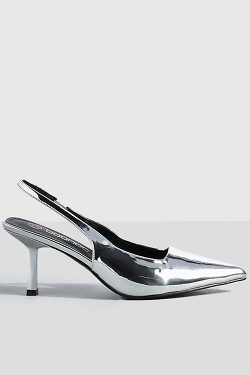 Metallic low stiletto slingback court shoe - silver