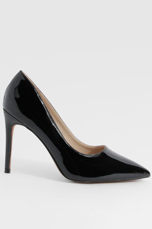 Wide fit pointed toe stiletto court heel - black