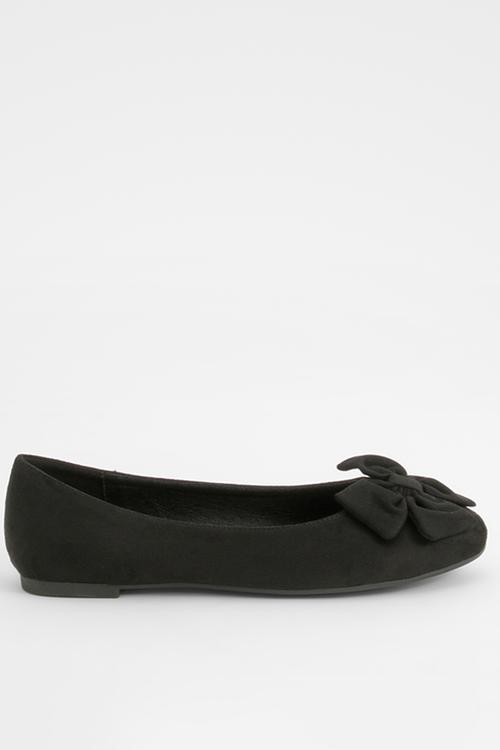 Wide fit faux suede bow round toe ballerina - black