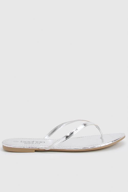 Wide fit metallic flip flops - silver